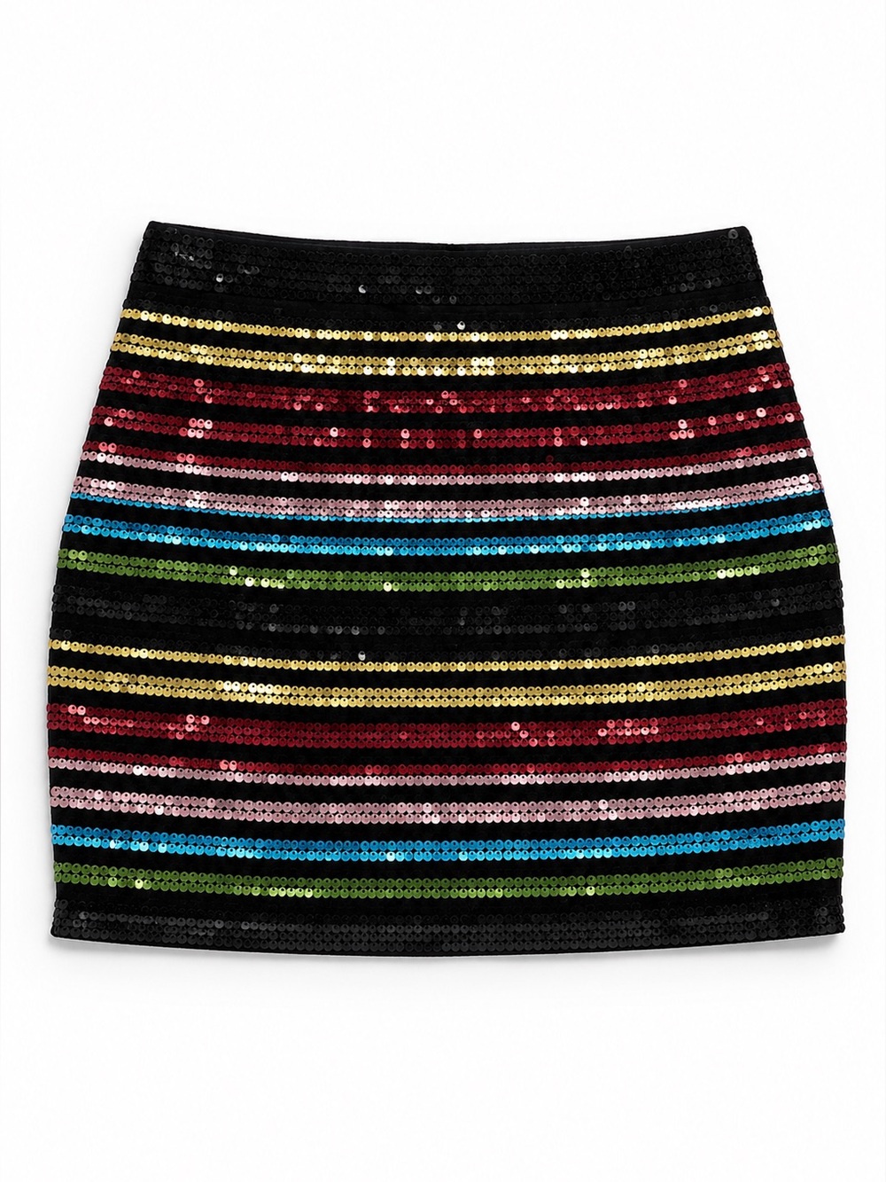 Express Rainbow Stripe Sequin Mini Skirt Size Large | Party Festival NYE